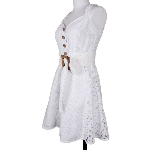 Anthropologie Cotton White Eyelet Romper Dress 4 Culottes  *SLIGHT FLAW* - Picture 2 of 13
